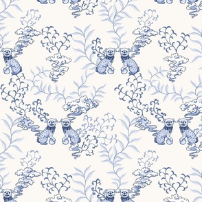 Foo Dogs Chinoiserie, Blue and White, Grandmillennial, Toile de Jouy