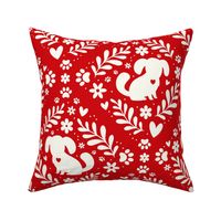 Large Scale Dog Floral Damask Ivory on Poppy Red