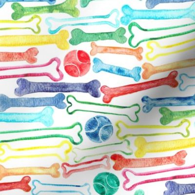 Doggy Bones in Rainbow Watercolors  on White - medium