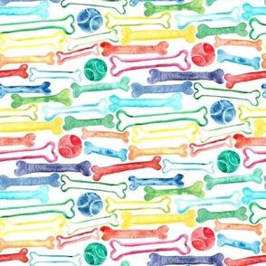 Doggy Bones in Rainbow Watercolors  on White - small
