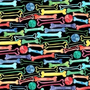 Doggy Bones in Rainbow Watercolors  on Black - small