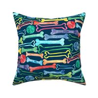 Doggy Bones in Rainbow Watercolors  on Navy - large