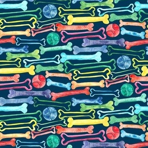 Doggy Bones in Rainbow Watercolors  on Navy - small