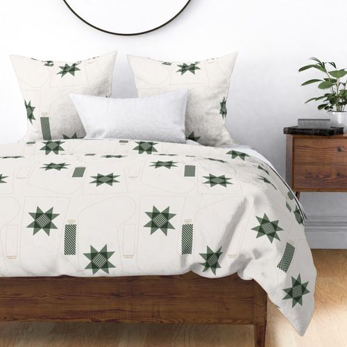 cheater quilt sawtooth star stocking in deep green to cut and sew