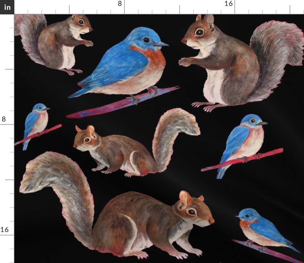 PAINTING SQUIRREL AND BLUE BIRDS RED smaller2