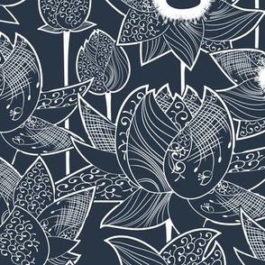 Magic lotuses, Dark blue flowers on a dark blue background