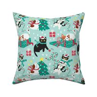 Cute Christmas cats - turquoise Christmas,xmas fabric WB22