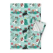 Cute Christmas cats - turquoise Christmas,xmas fabric WB22