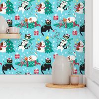 Cute Christmas cats - blue Christmas,xmas fabric WB22