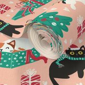 Cute Christmas cats - blush Christmas,xmas fabric WB22