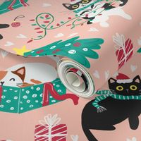 Cute Christmas cats - blush Christmas,xmas fabric WB22