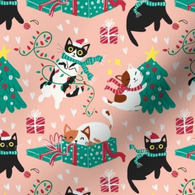 Cute Christmas cats - blush Christmas,xmas fabric WB22