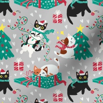 Cute Christmas cats - gray Christmas,xmas fabric WB22