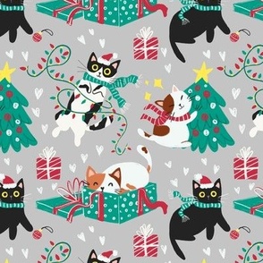 Cute Christmas cats - gray Christmas,xmas fabric WB22
