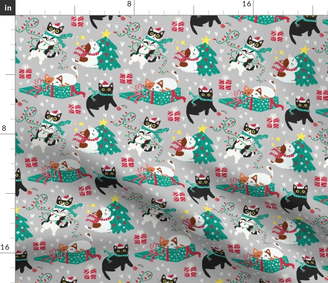 Cute Christmas cats - gray Christmas,xmas fabric WB22