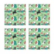 Cute Christmas cats - green Christmas,xmas fabric WB22