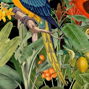 Tropical Jungle Garden With Parrots Vintage Botanical Pattern 