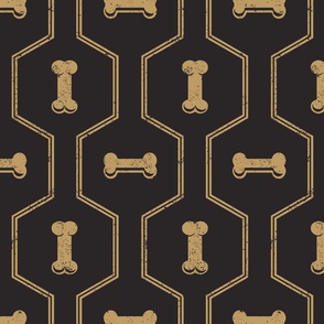 Dog Bone Geometric - Gold on Black - Large