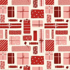 Christmas presents red and pink,  crimson, medium scale
