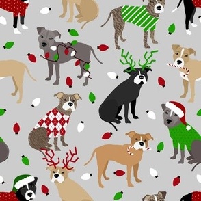 Christmas Pitbull Dogs Gray