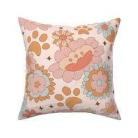 Large Groovy Retro Floral and Dog Paws on Cream
