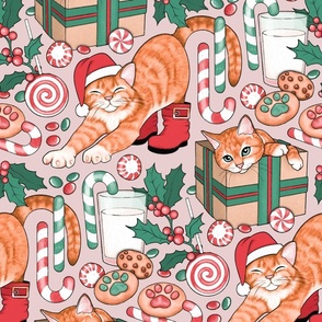 Meow-y Christmas - on dusty pink 