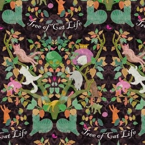 a tree of cat life in vintage brown and multicolor