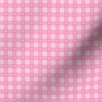 Small Scale Little Hearts on Pink Gingham