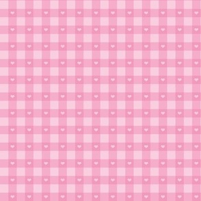 Small Scale Little Hearts on Pink Gingham