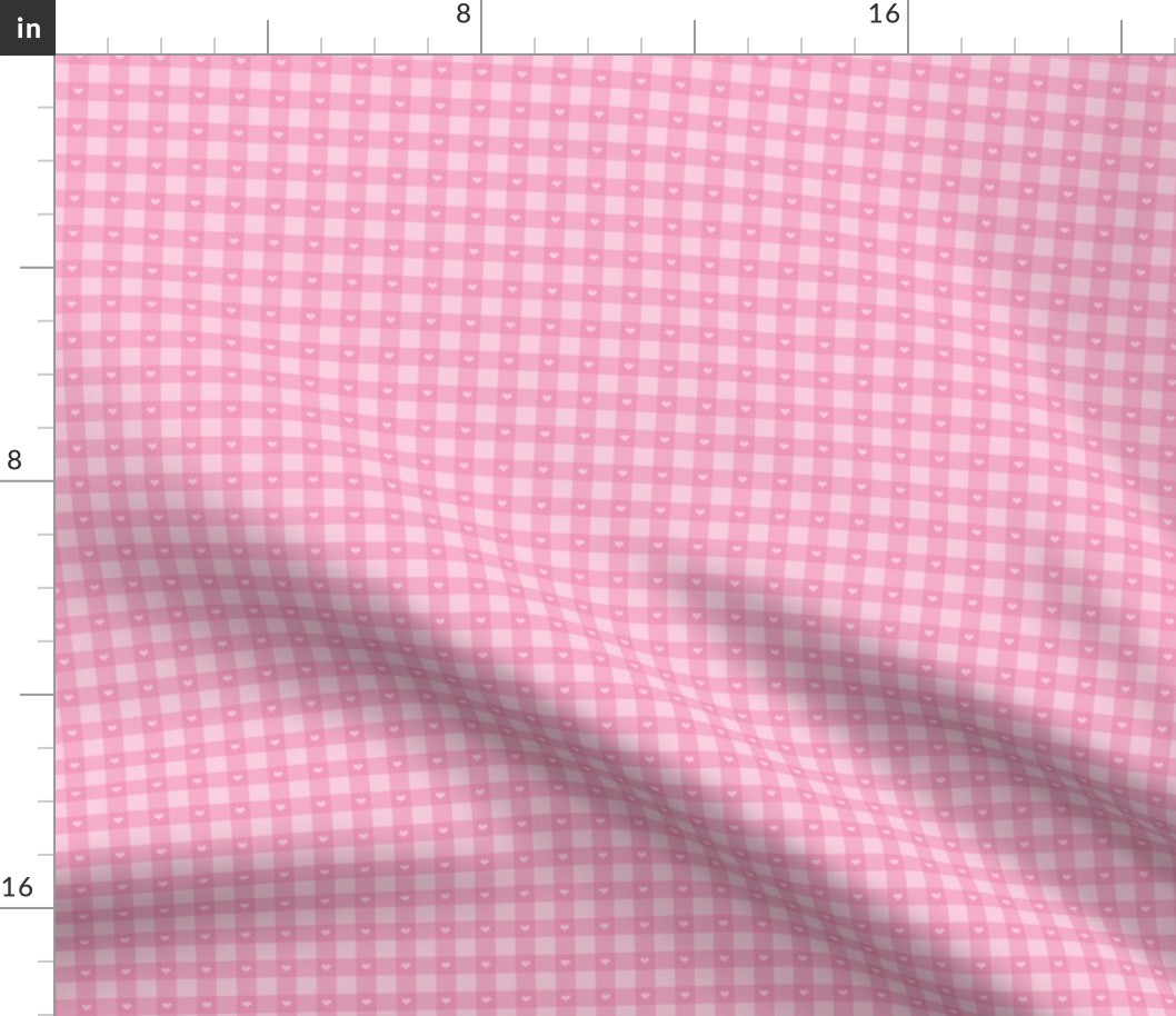 Small Scale Little Hearts on Pink Gingham