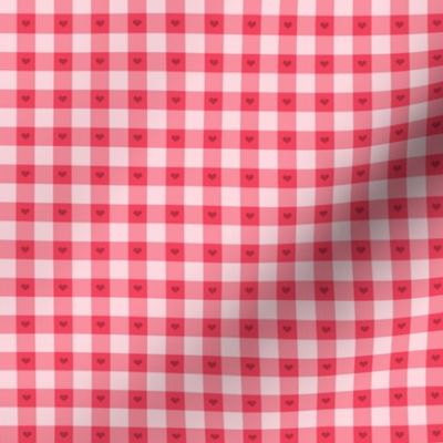 Small Scale Little Hearts on Red Gingham