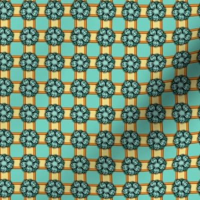 Bubble Flower Plaid - Teal, Forest, Pale Yellow , Orange - 029174, 007462, f18827, ecdd8b