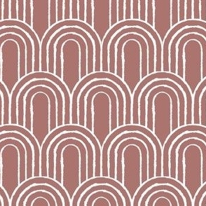 Art Deco Rainbows in Red & White for Baby Apparel, Fabric, & Wallpaper