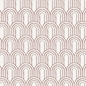 Art Deco Rainbows in Dusty Red & Cream for Baby Apparel, Fabric, & Wallpaper