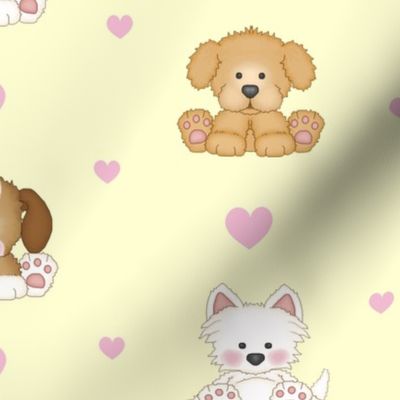 Yellow Puppy Dog  Pink Hearts Baby Girl Nursery 