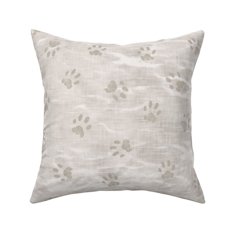 Paw Prints on Shibori Linen in Ecru (xl scale) | Block print paws, cat paw prints on an arashi shibori linen pattern, cat paws, cat fabric, cat lover, pets, pet prints, paw print.