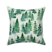 Watercolor Evergreen Christmas Trees - Medium Scale - Woodland Woods Forest Misty Foggy Mountains Pine Fur
