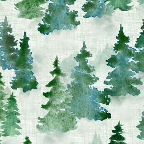  Watercolor Evergreen Christmas Trees - Large Scale - Woodland Woods Forest Misty Foggy Mountains Pine Fur