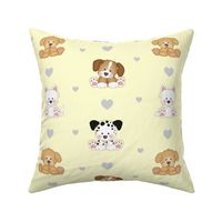 Yellow Puppy Dog  Gray Hearts Baby Nursery   