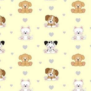 Yellow Puppy Dog  Gray Hearts Baby Nursery   