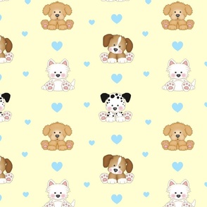Yellow Puppy Dog  Blue Hearts Baby Nursery    