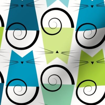 cats - figaro cat caribbean - geometric cats - cat fabric and wallpaper