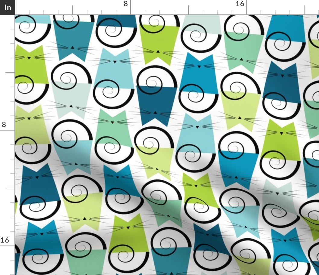 cats - figaro cat caribbean - geometric cats - cat fabric and wallpaper