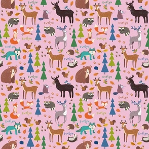 Animals In The Woodland Pink Evelyn Small