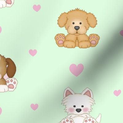Mint Puppy Dog Pink Hearts Baby Girl Nursery 