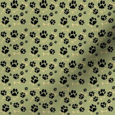 Dog paws and bones on green small//Pet paws, green background, animal print, dog bones, baby room, pet bandana