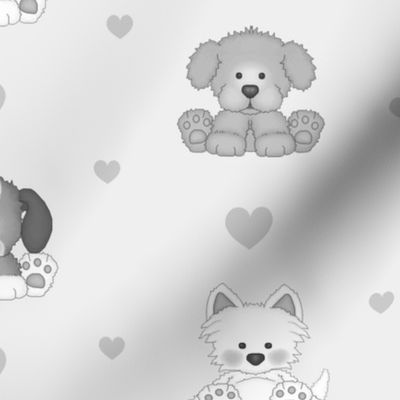 Gray Puppy Dog Hearts Neutral Baby Nursery  