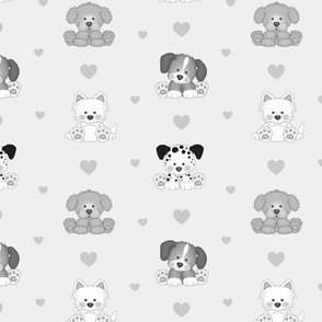 Gray Puppy Dog Hearts Neutral Baby Nursery  
