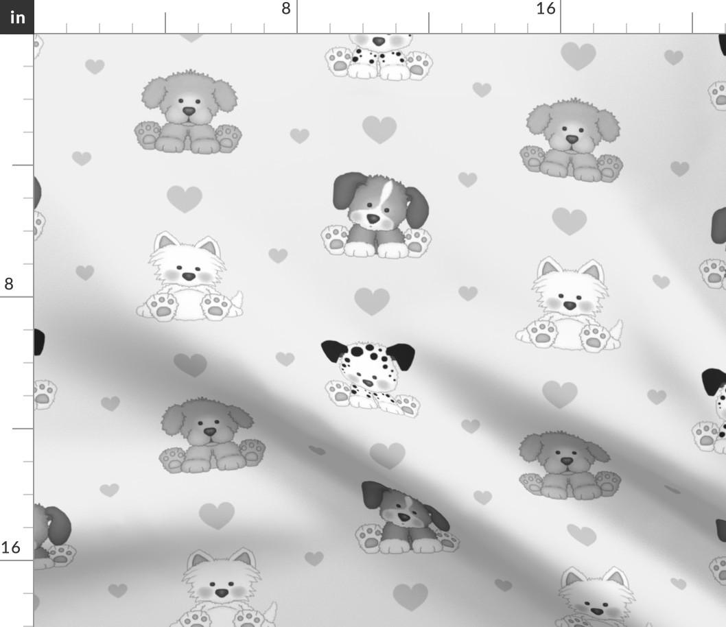 Gray Puppy Dog Hearts Neutral Baby Nursery  