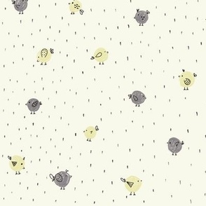 Polka Dots Little Birds Doodle | Boho Neutral tones